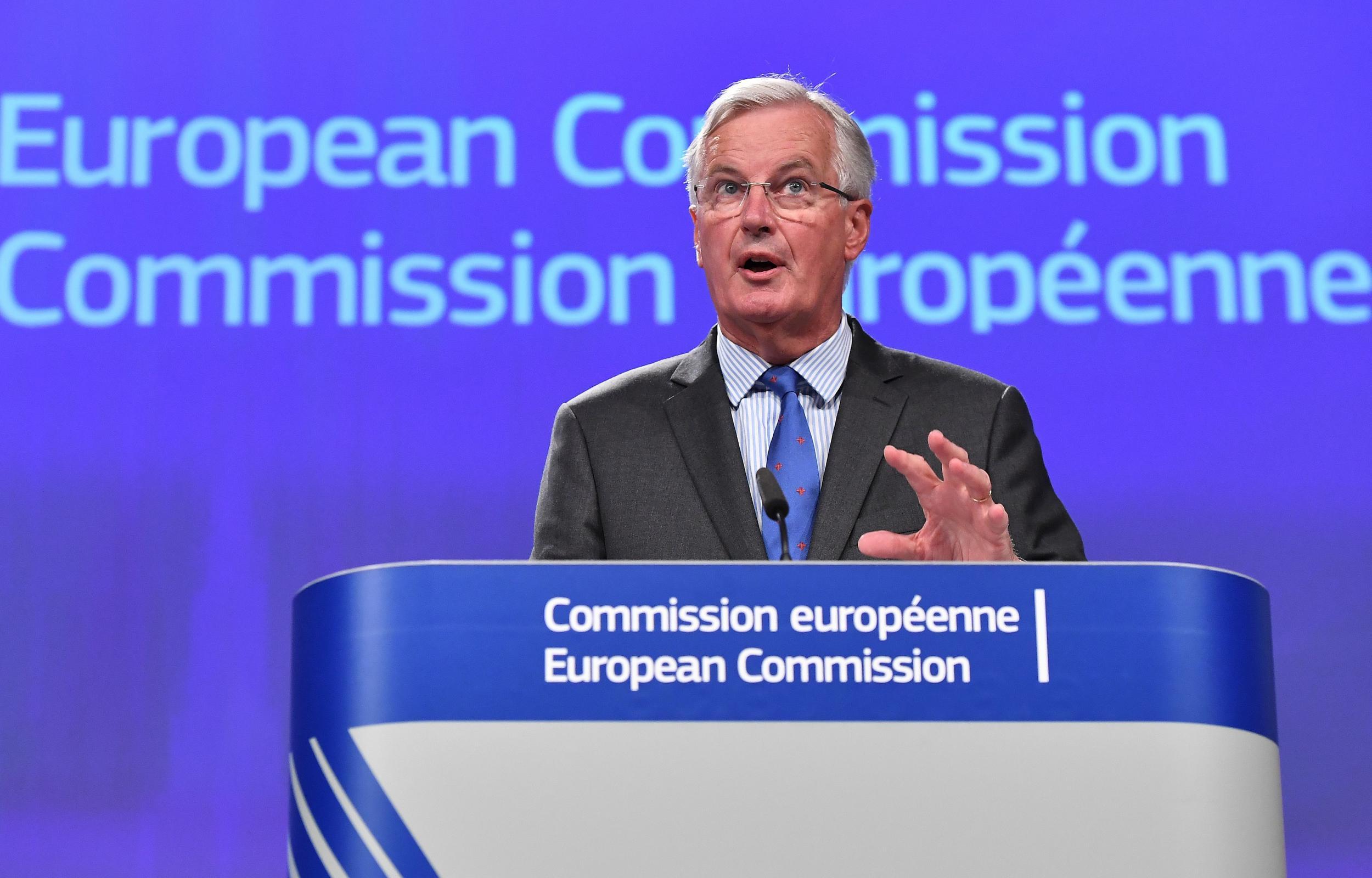 Michel Barnier speaks to reporters in Brussels