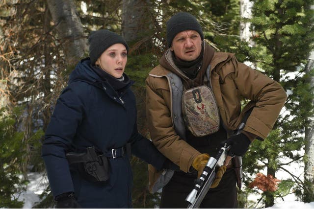 Elizabeth Olsen and Jeremy Renner star in Taylor Sheridan’s pensive murder mystery, set in the icy Wyoming wilderness