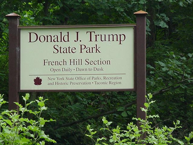 The entrance to Donald J Trump State Park, which was shut down in 2010