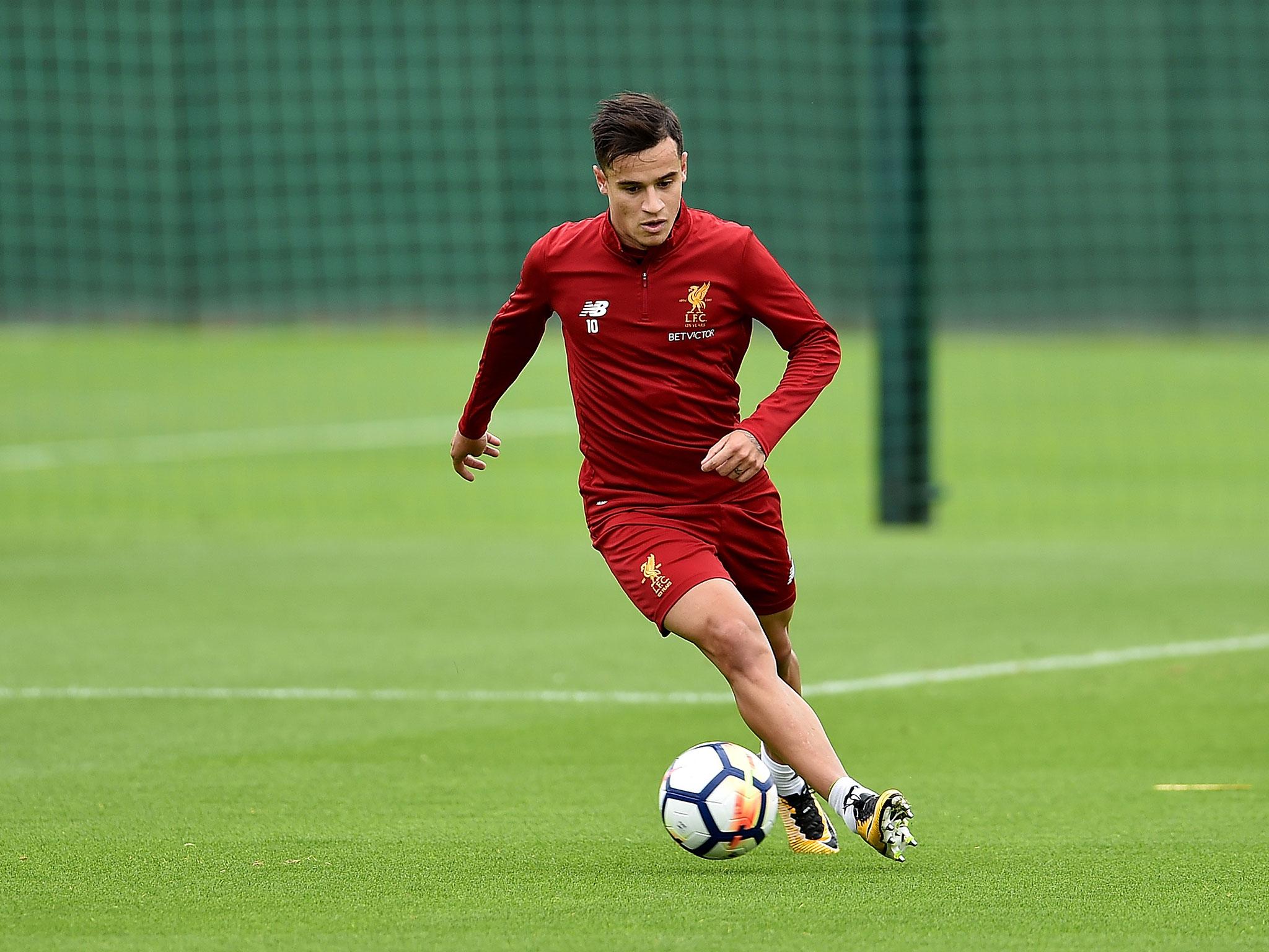 Philippe Coutinho in training for Liverpool after making his return from international duty