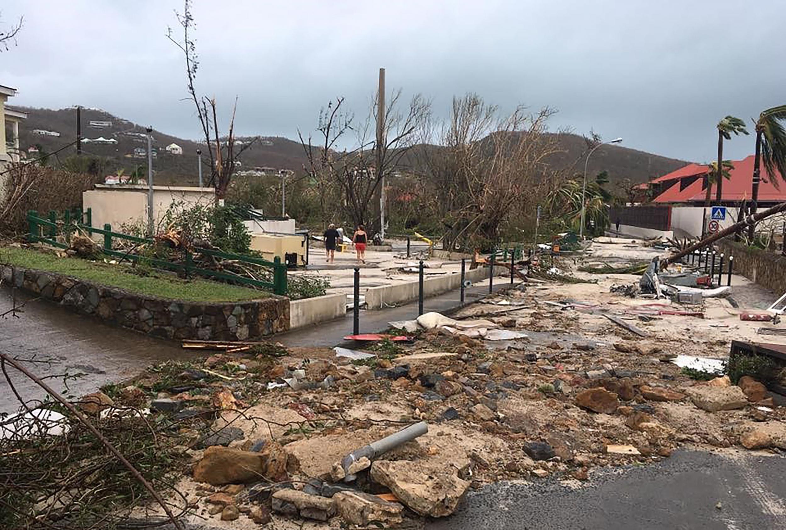 A picture released by Facebook user Kevin Barralon a damaged street in Gustavia