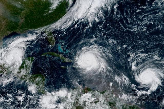 From left to right: Hurricane Katia, Hurricane Irman and Hurricane Jose