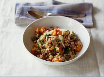 Orzo takes a little longer to cook, but makes a healthier risotto option