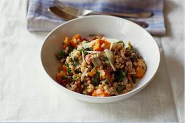 Orzo takes a little longer to cook, but makes a healthier risotto option