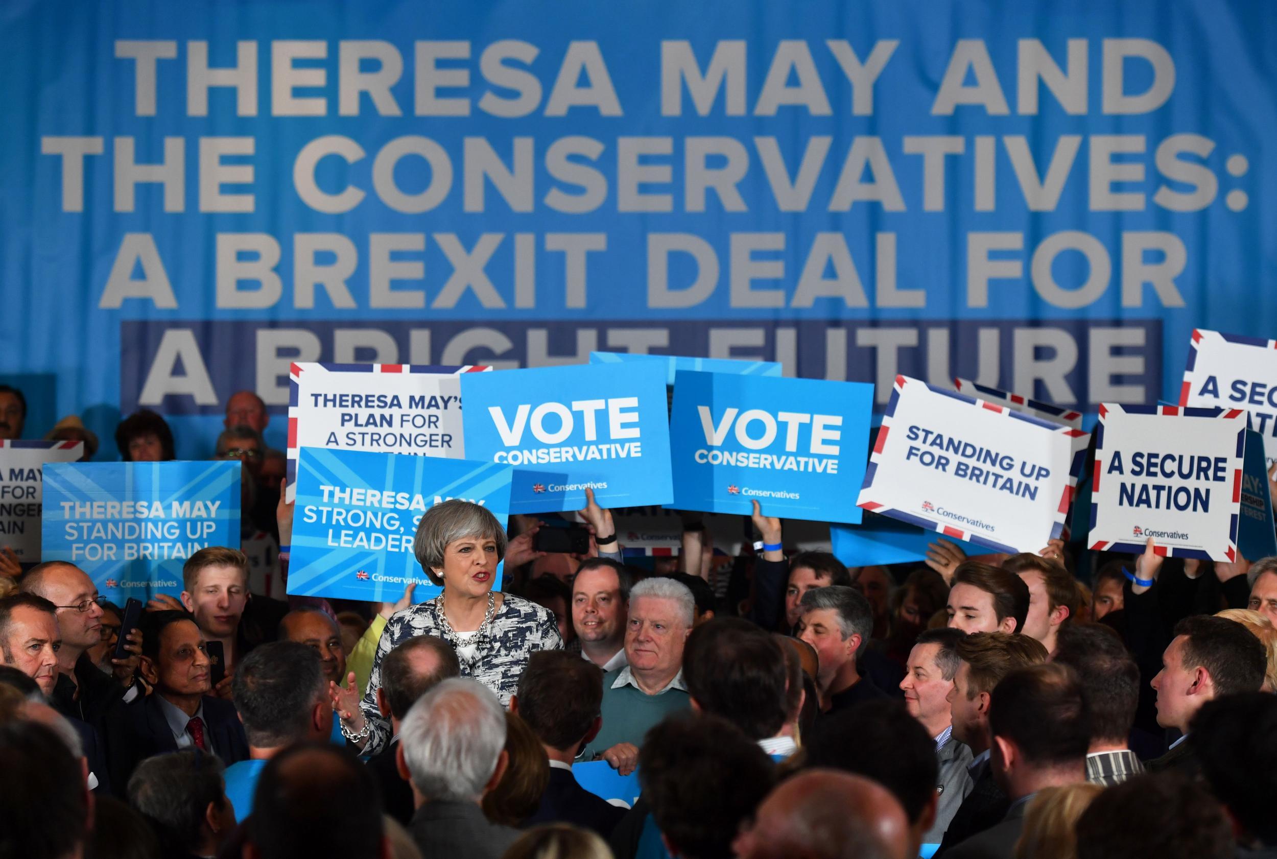 Theresa May during a general election campaign rally in Birmingham