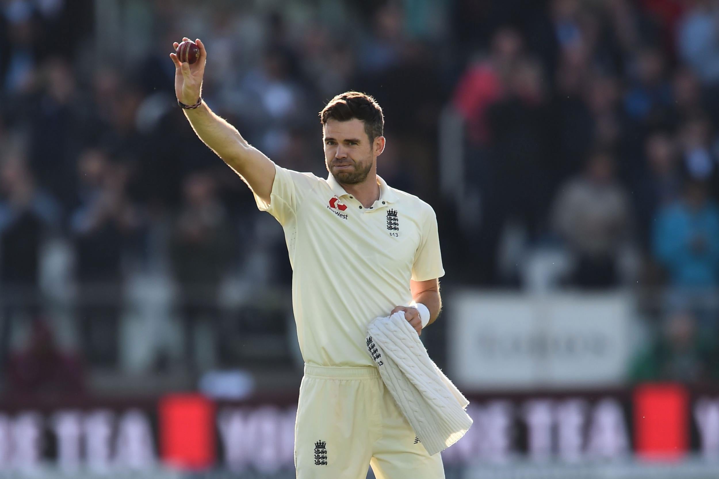 James Anderson salutes the Lord's crowd after reaching 500