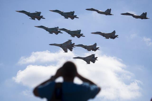 Russian military jets fly over Moscow in August during Zapad-17