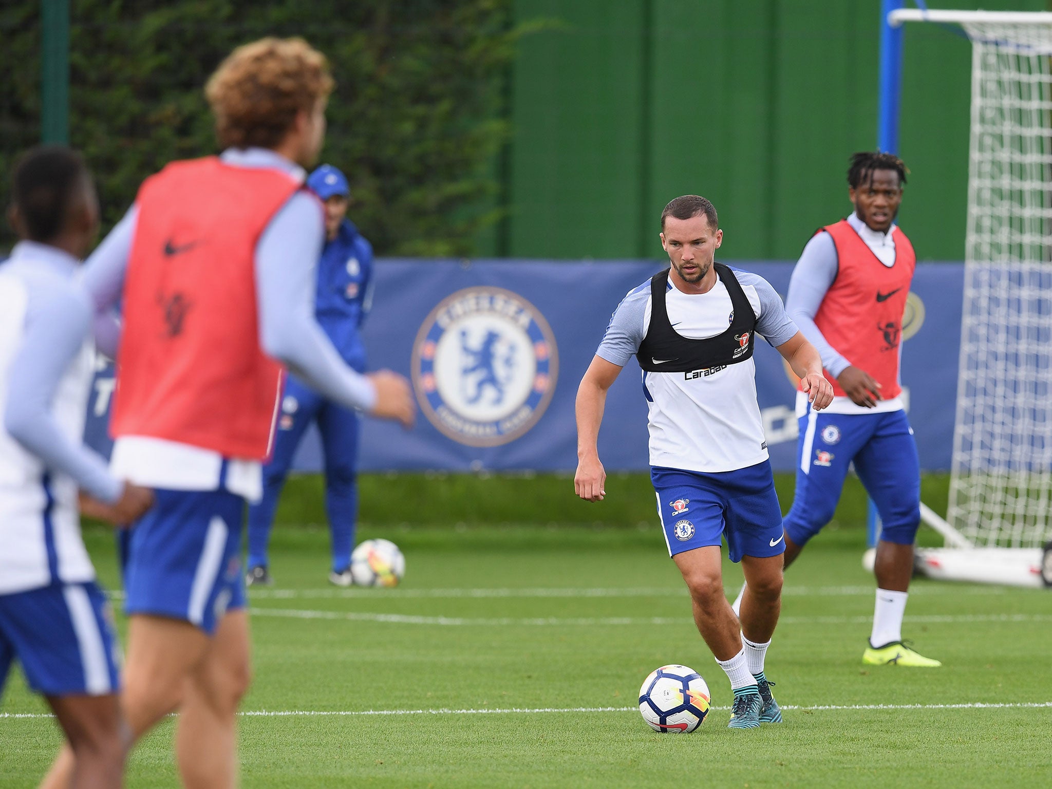 Danny Drinkwater in training with his new Chelsea teammates after completing a move to the Premier League champions last week