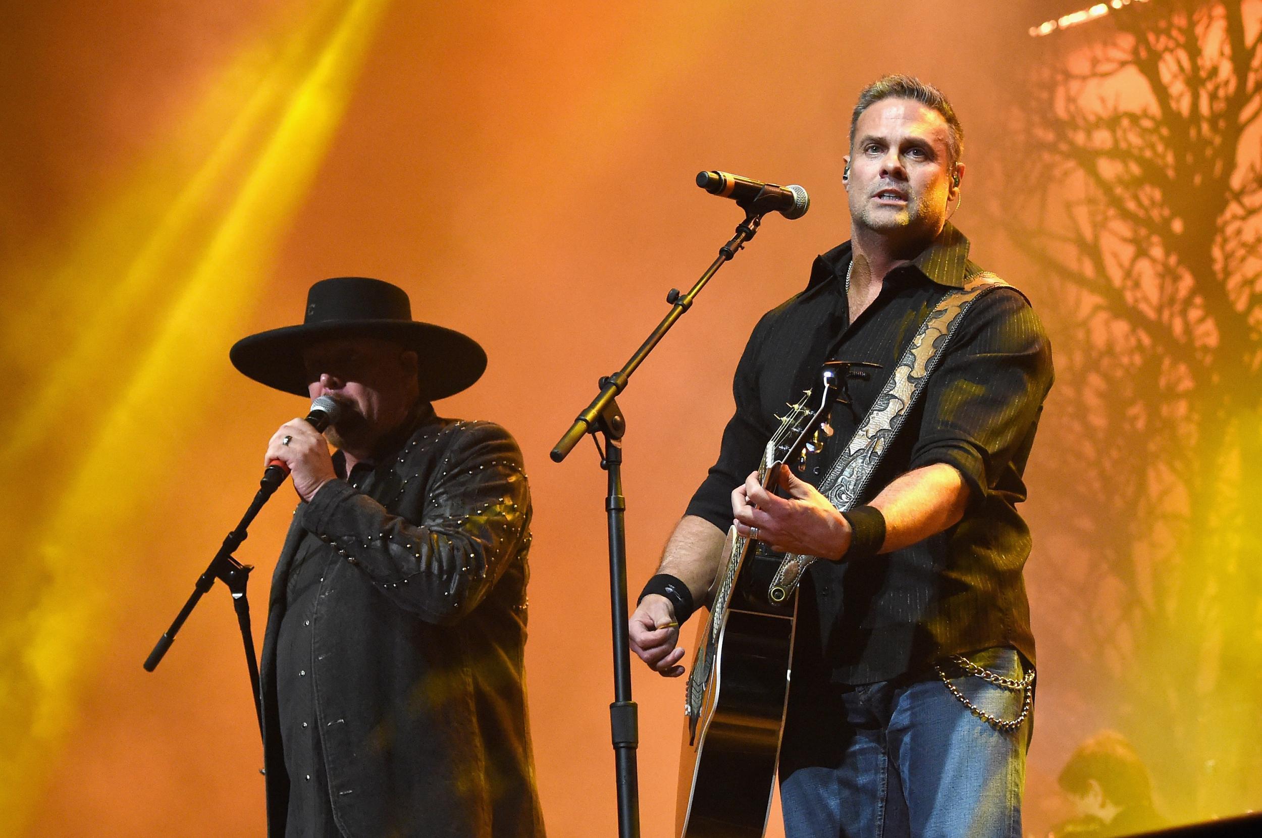 Eddie Montgomery (L) and Troy Gentry (R) of Montgomery Gentry perform in Nashville, Tennessee
