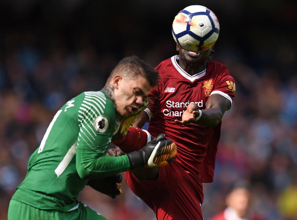 Sadio Mane was sent off in the first-half following this high boot on goalkeeper Ederson