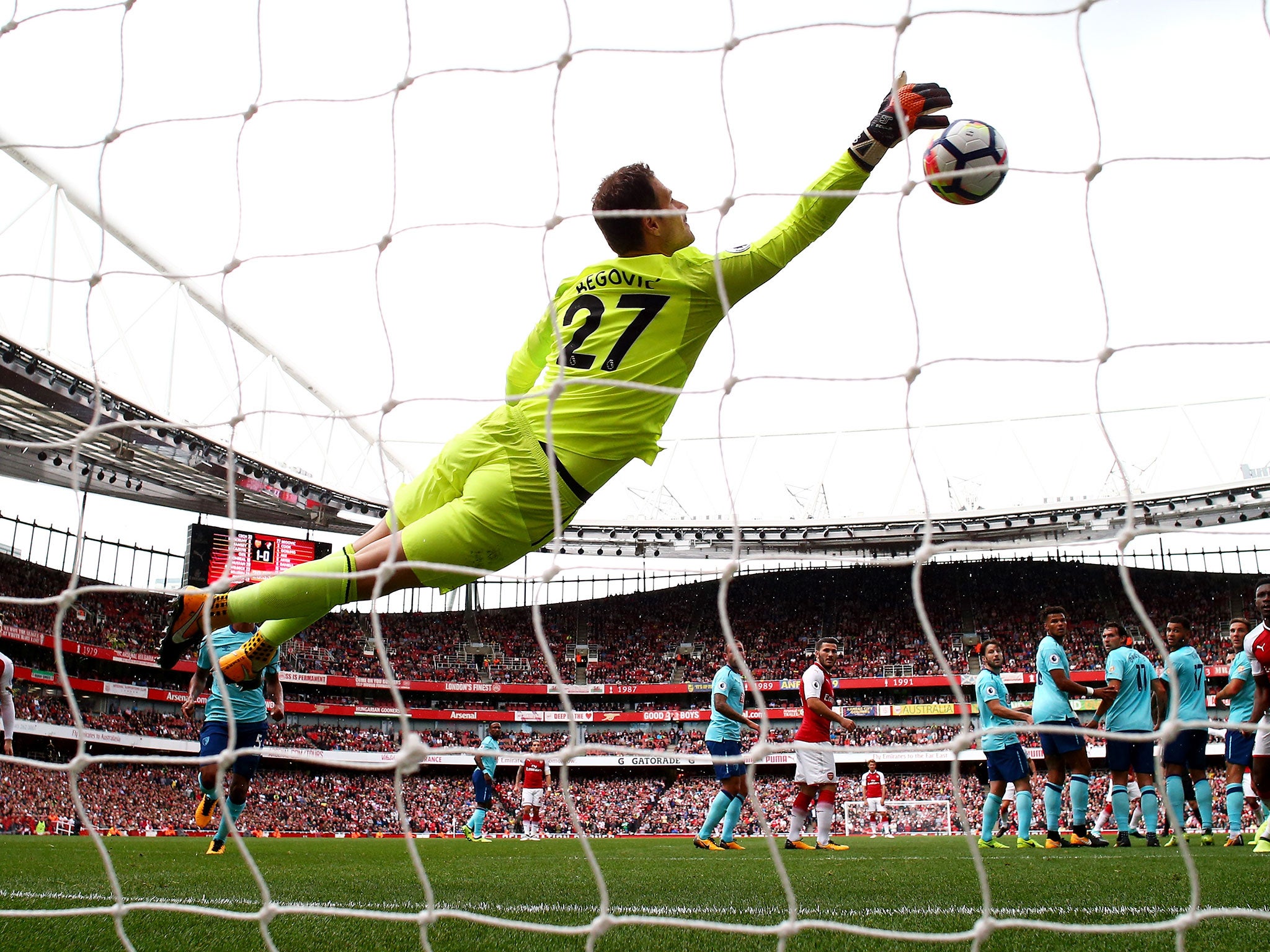 Asmir Begovic dives to make a save