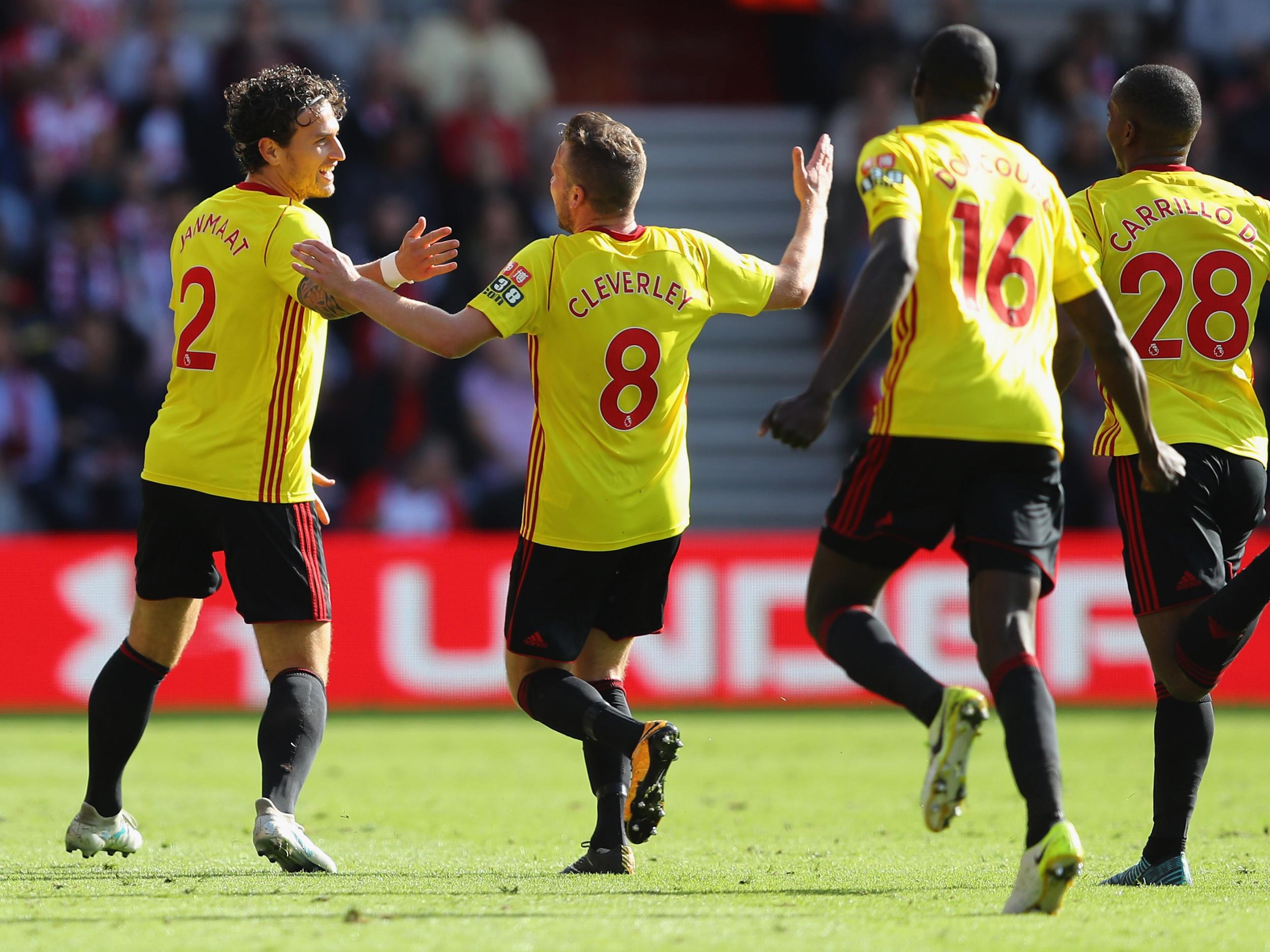 Daryl Janmaat of Watford celebrates scoring his side's second goal