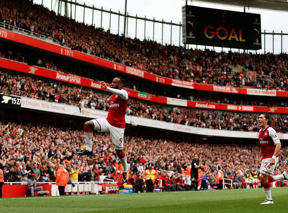 Alexandre Lacazette celebrates his goal for Arsenal