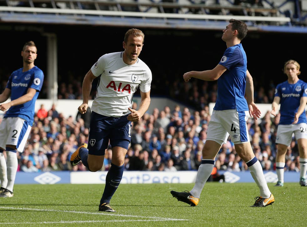 Harry Kane celebrates scoring his second for Tottenham