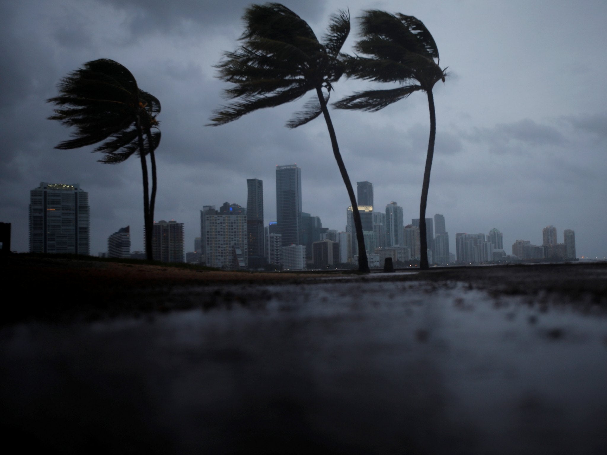 Dark clouds are seen over Miami's skyline before the arrival of Hurricane Irma