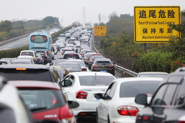Vehicles stuck on the Shenzhen-Shantou Freeway in Shantou, China