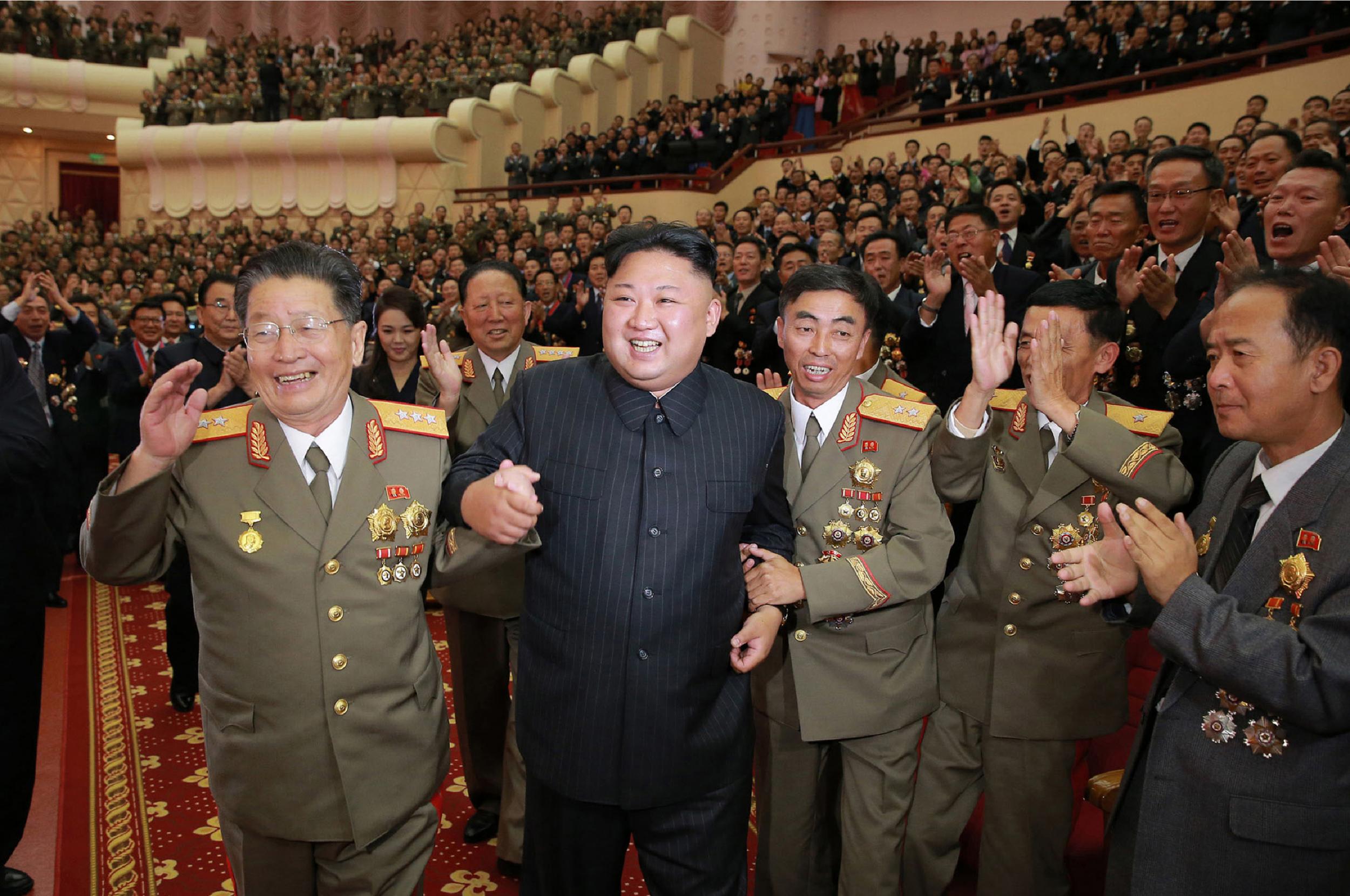 Kim seems in buoyant mood at the event in image released by state media this weekend