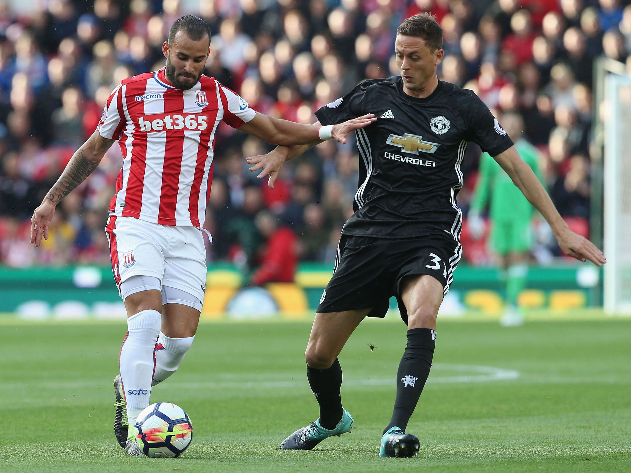 Nemanja Matic attempts to dispossess Jese during Saturday's game