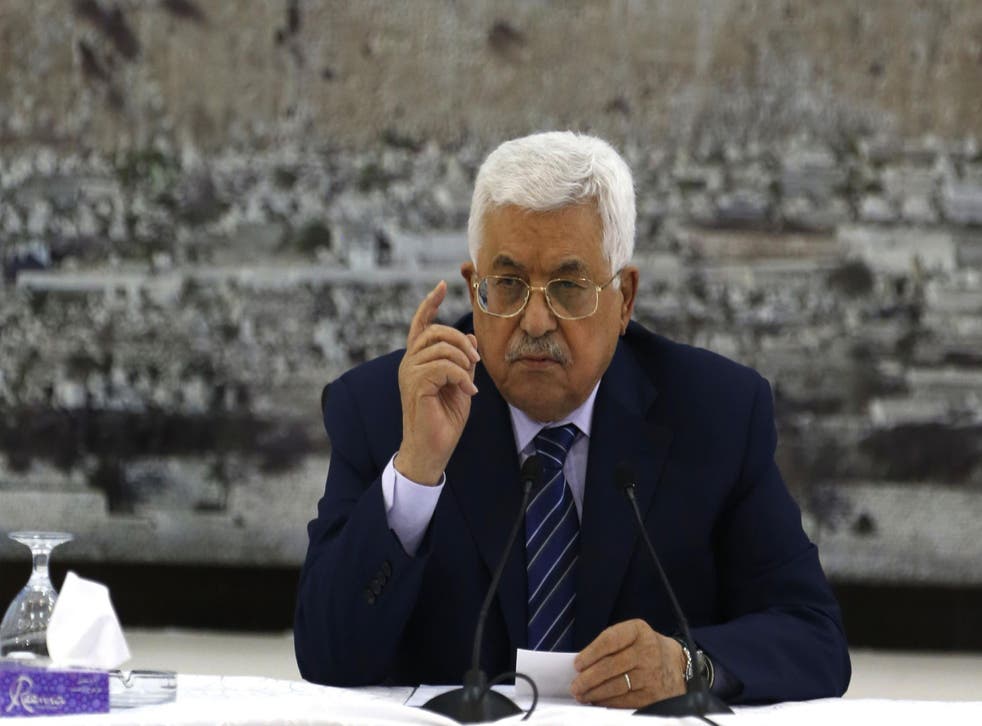 Palestinian president Mahmud Abbas speaks during a meeting of the Palestinian leadership