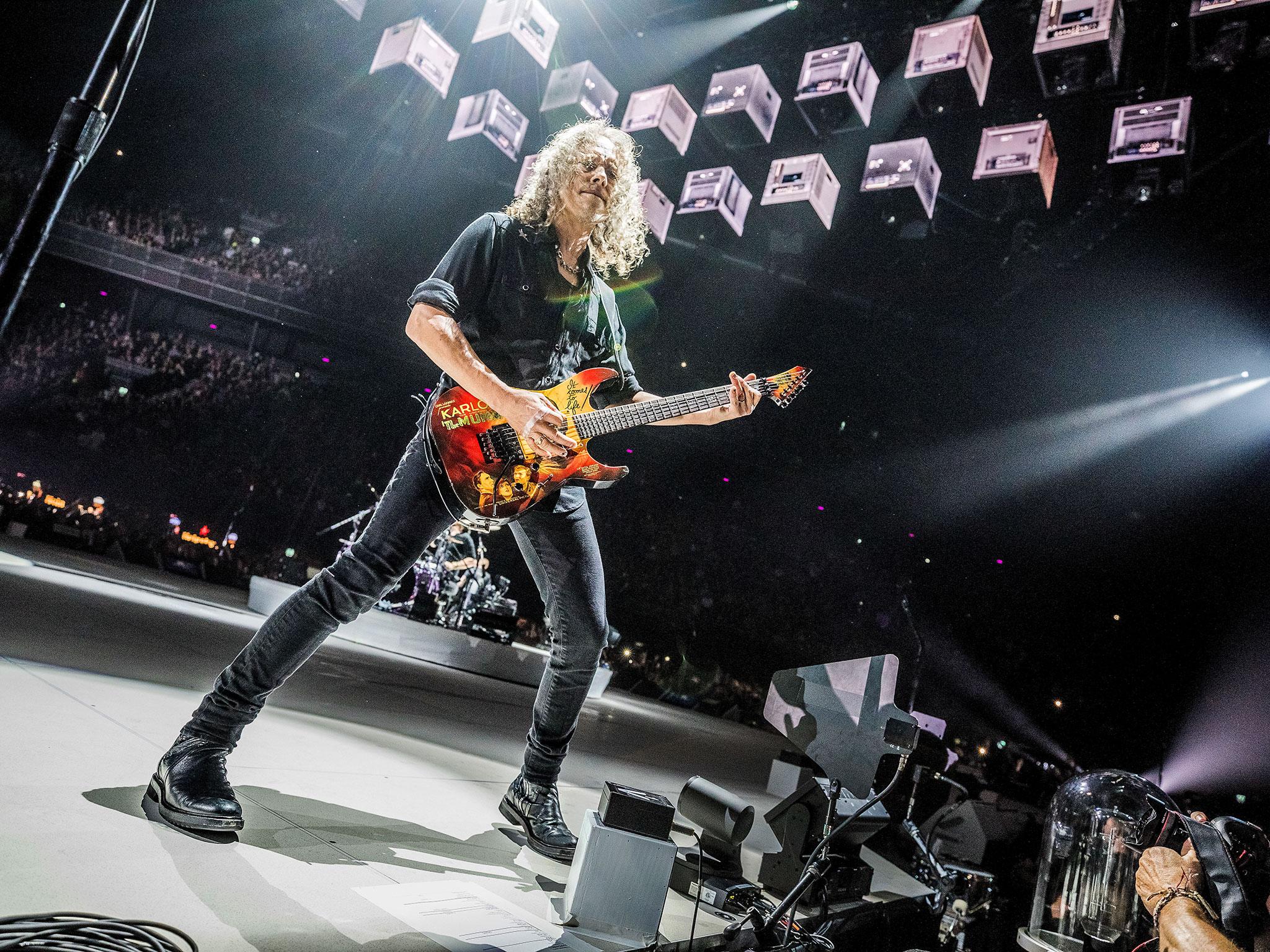 Metallica guitarist Kirk Hammett?performing at Ziggo Dome in Amsterdam