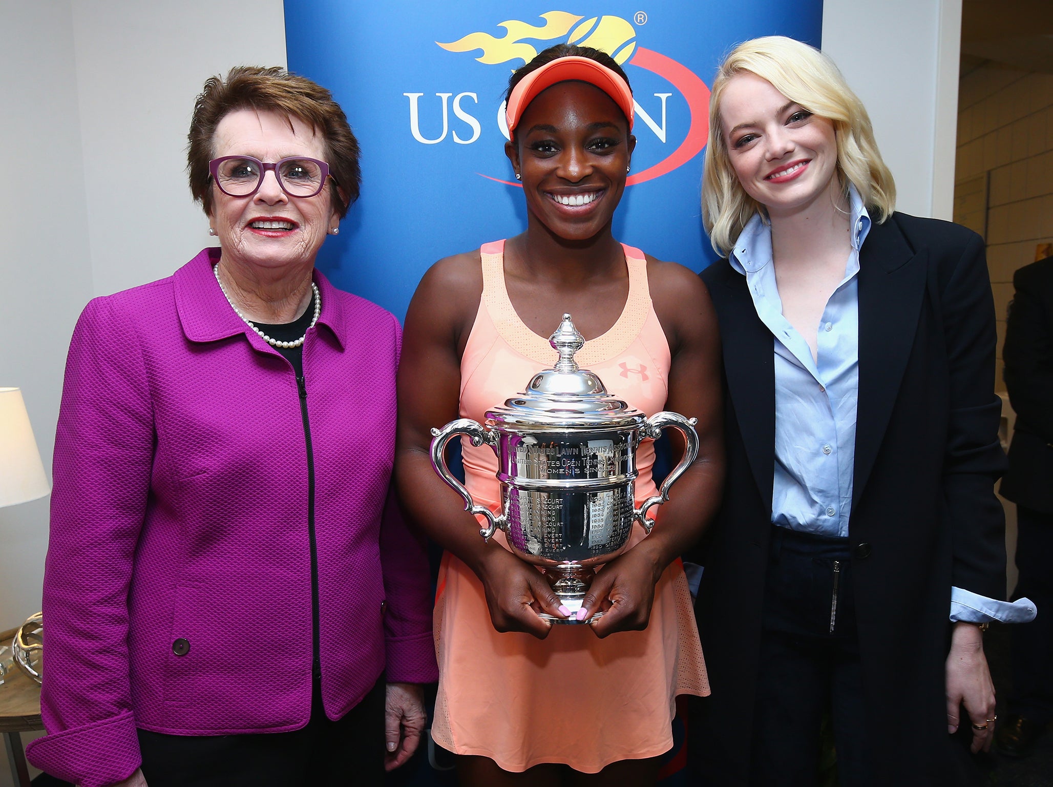 Stephens stood alongside Billie Jean King and actress Emma Stone