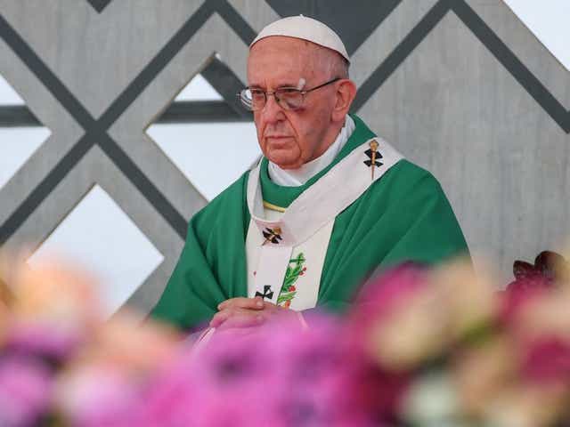 Pope Francis was seen with the bruise under his left eye during Mass in Cartagena, Columbia