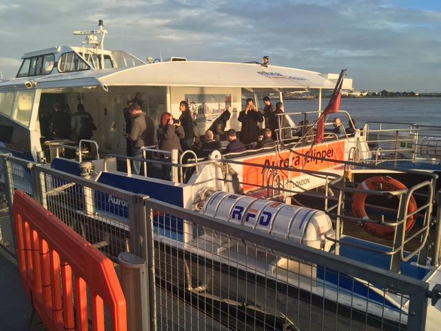 All aboard: the Aurora Clipper prepares to sail from Town Pier in Gravesend on her maiden voyage to London