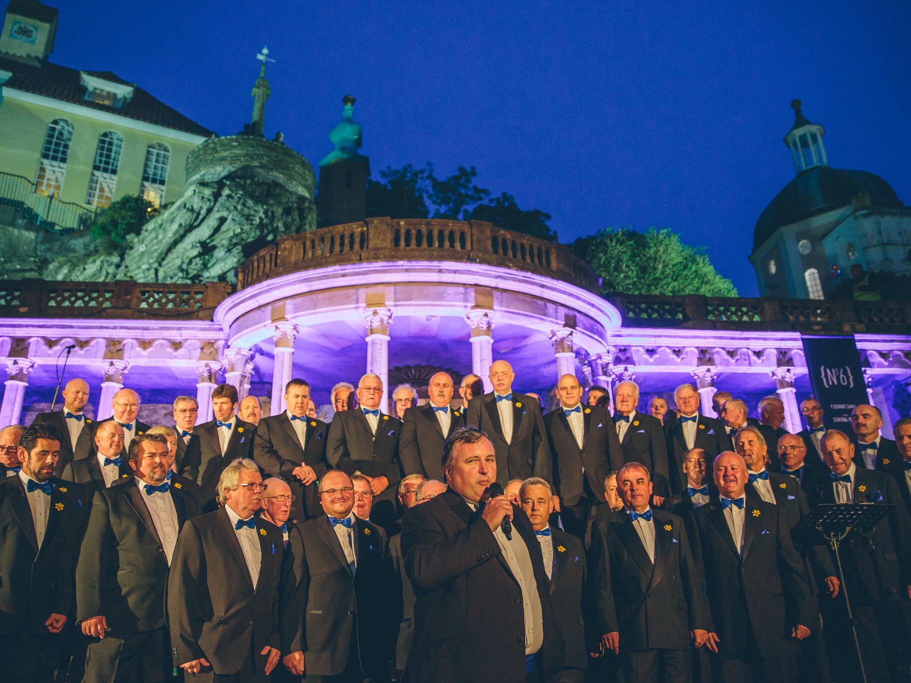 The 70-strong Brythoniaid Male Voice Choir in the village’s piazza