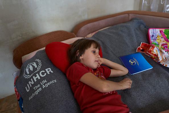 Arina watches cartoons all day, traumatised by war (Getty/Pierre Crom)