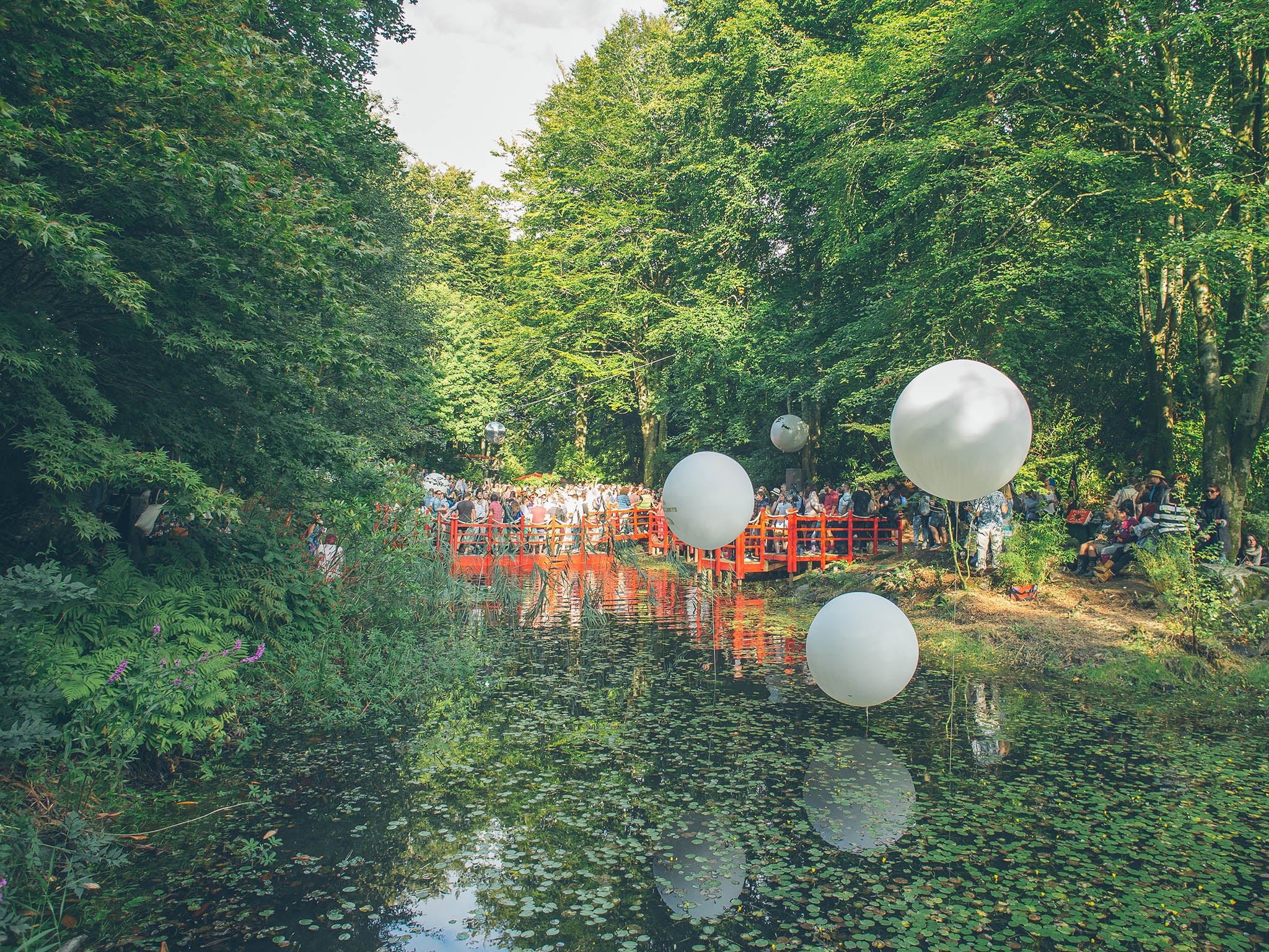 The floating stage tips its hat to ‘The Prisoner’ in the shape of the show’s menacing ‘Rover’ floating white balls