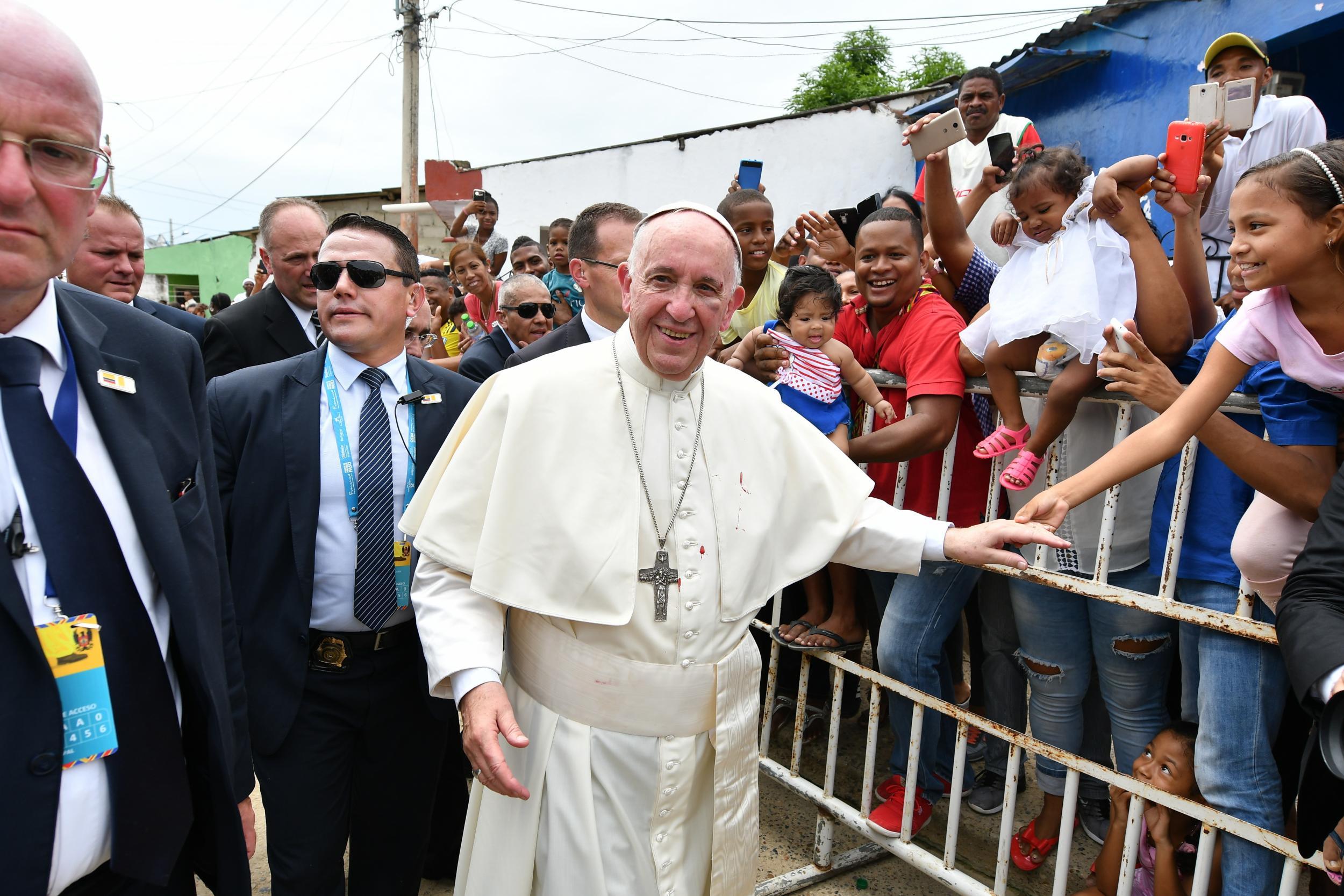 Pope Francis greets the faithful in Cartagena, Colombia