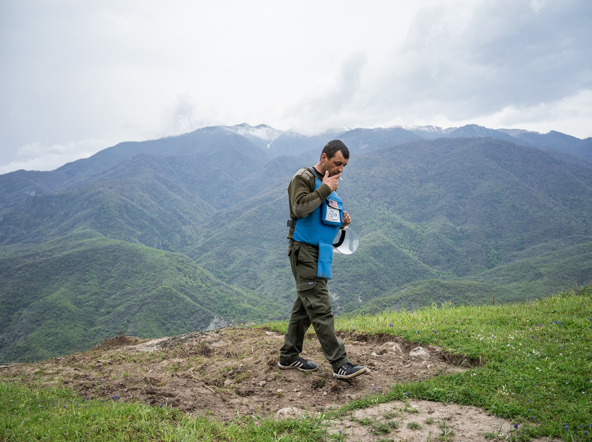 A mine clearance team member working in the Nagorno-Karabakh area
