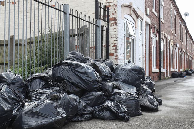 Rubbish bags piled high in Tarry Road, Birmingham, as bin workers are set to resume strike action after a union called the council's move to begin issuing redundancy notices a "provocative act"
