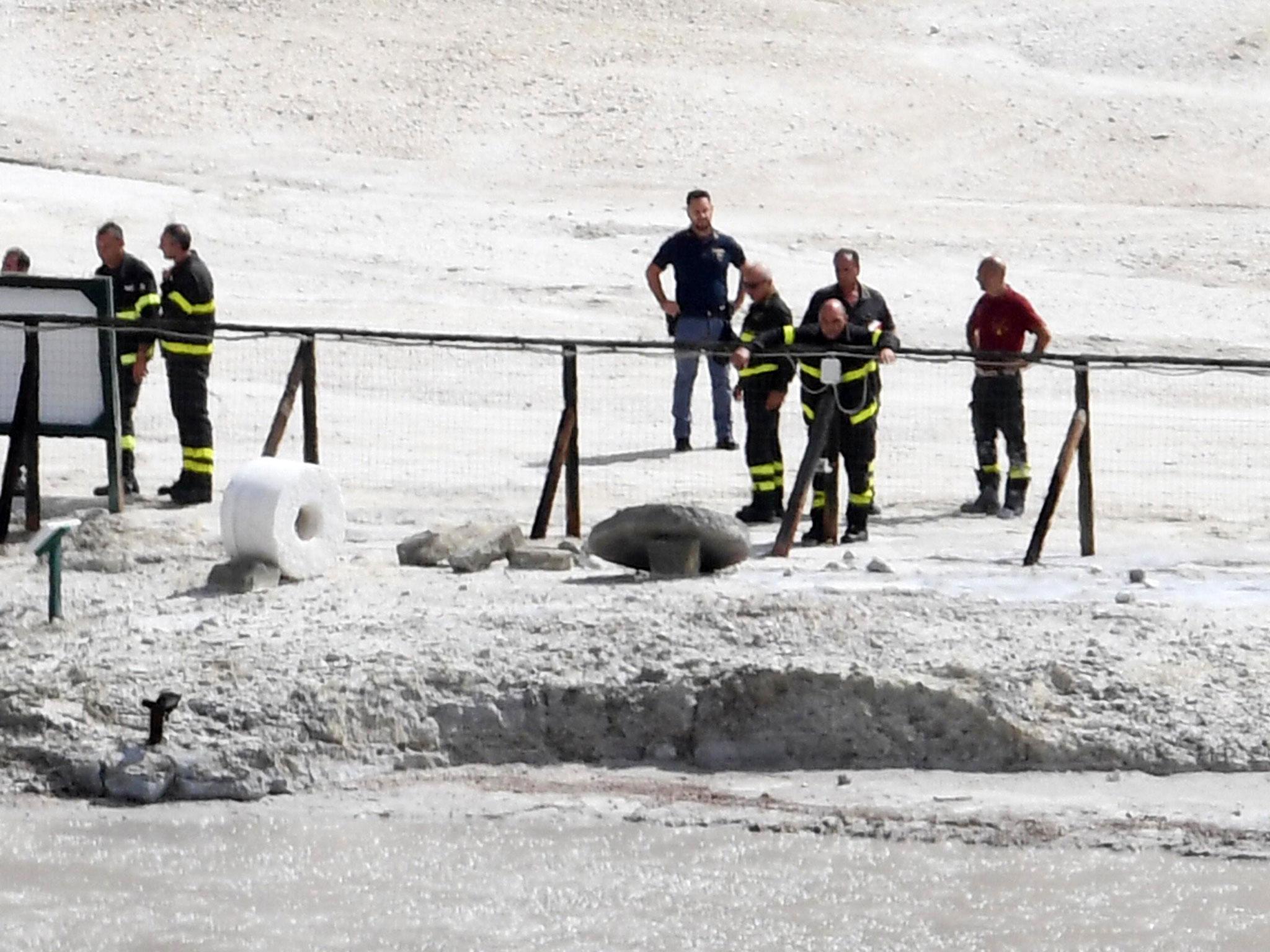 Rescuers arrive at Solfatara di Pozzuoli where three people died in the crater at Pozzuoli, Naples