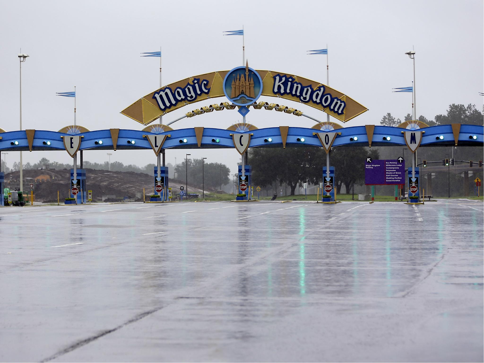 The entrance to the Magic Kingdom at Disney World is empty as the theme park was closed because of Hurricane Irma on 10 September 2017.