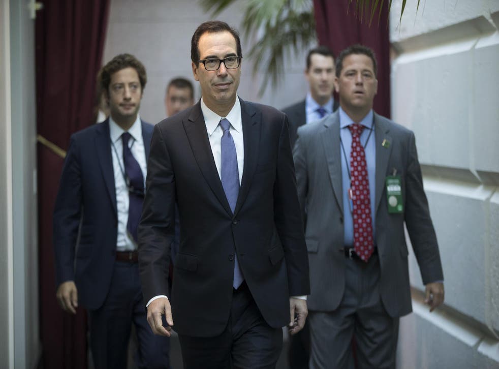 Treasury Secretary Steven Mnuchin arrives for a closed-door meeting with Speaker of the House Paul Ryan and House Republicans on September 8, 2017