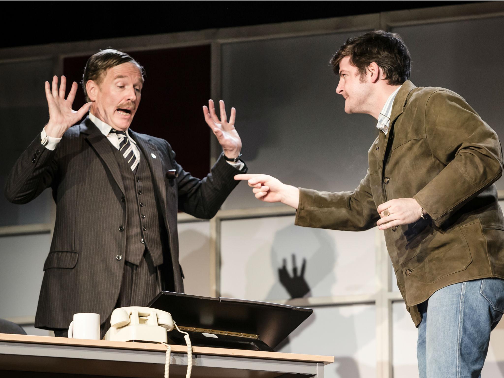 Steven Pacey (Burgess) and James Alexandrou (Gordon) in Maureen Lipman's production of 'The Knowledge'