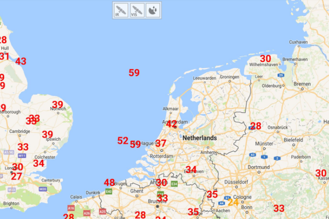 Unlucky numbers: chart showing wind speeds in knots in north-west Europe