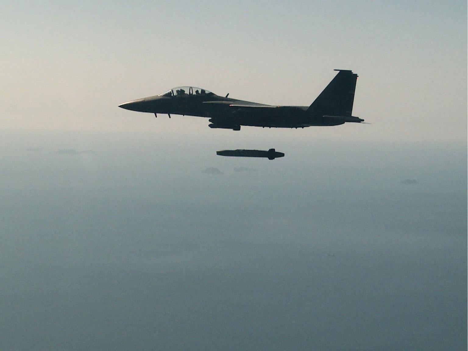 A handout photo from South Korea's Defense Ministry shows a Taurus missile fired from an F-15K fighter jet