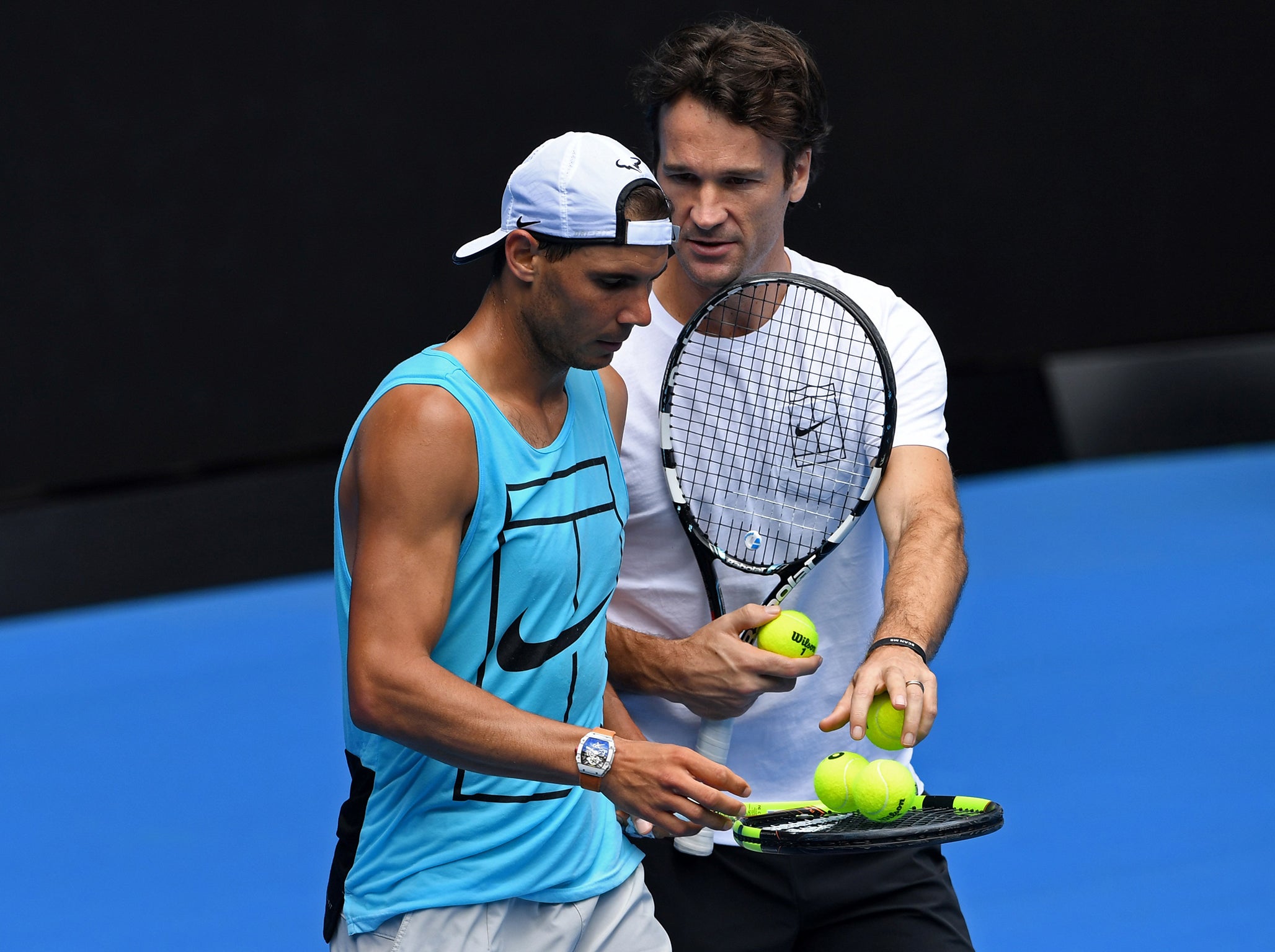 Moya coaching Nadal at this year's Australian Open