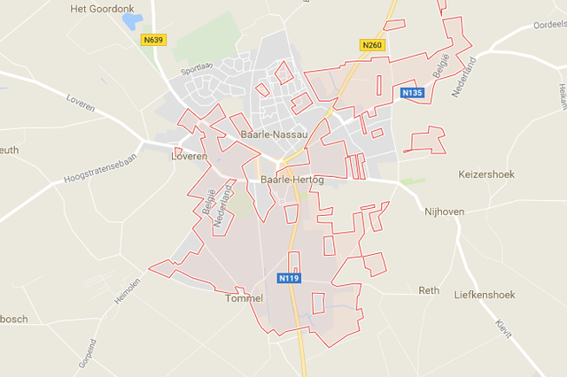 The complicated geography of Baarle-Nassau and Baarle-Hertog includes bits of the Netherlands inside a part of Belgium (pink) inside the Netherlands