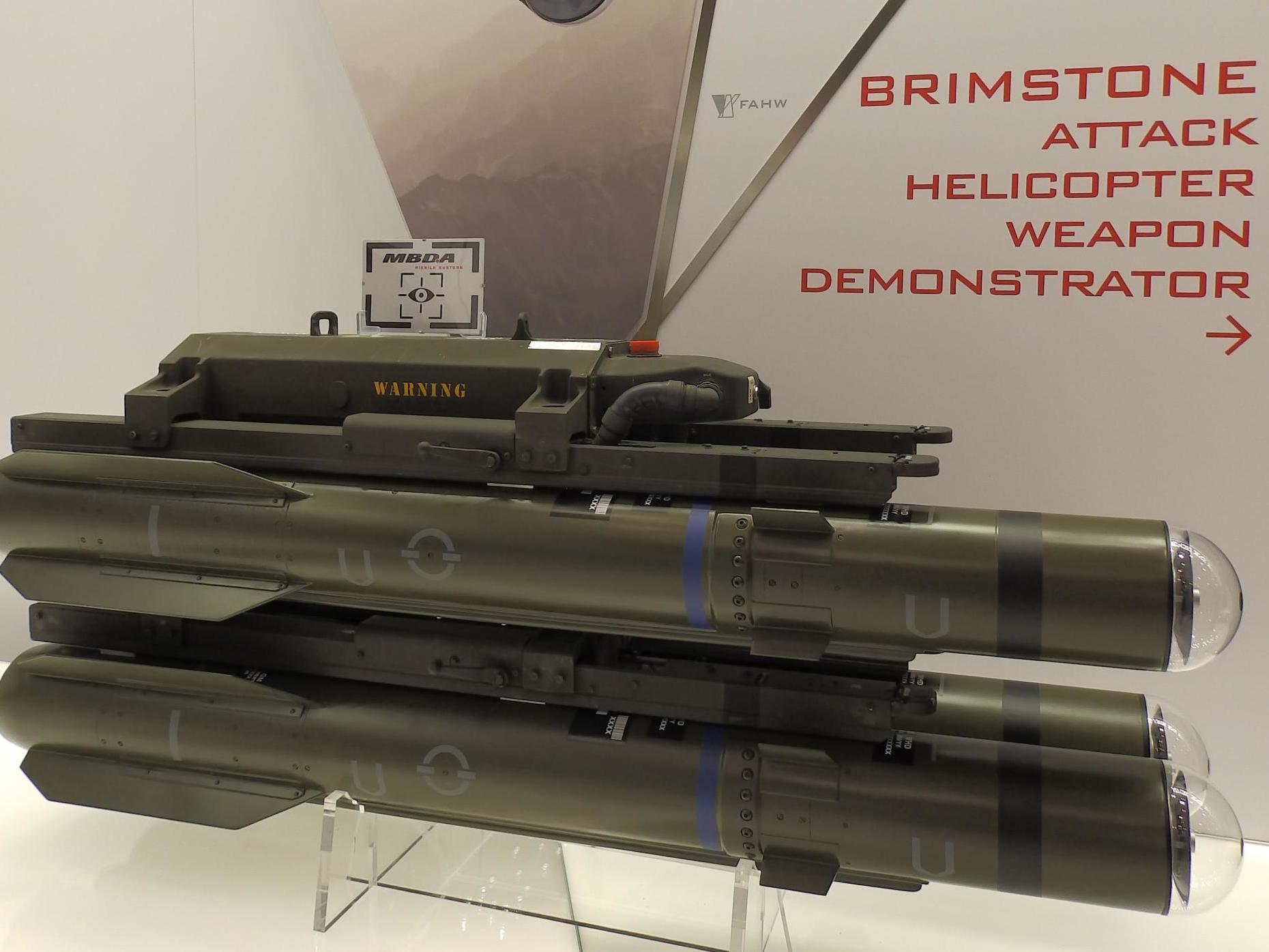 A helicopter weapon on display at the DSEI arms fair in London on 13 September