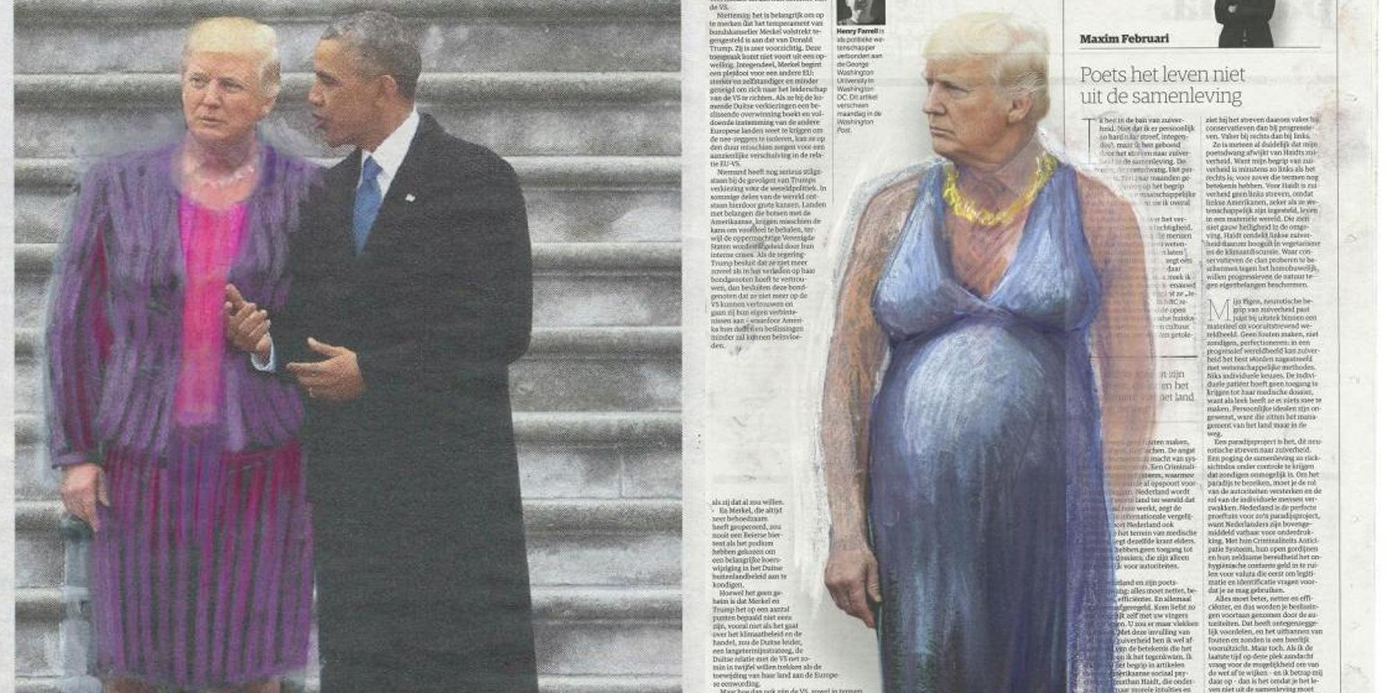 This artist is responding to Donald Trump's sexism by adding dresses to all of his pictures
