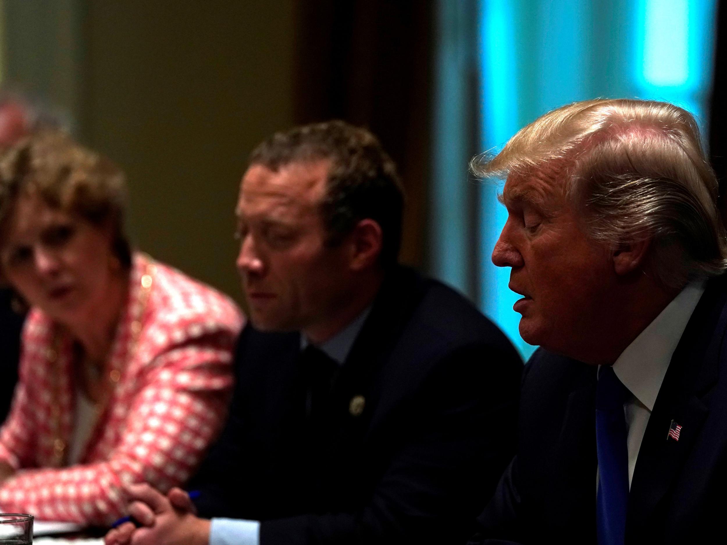 US President Donald Trump meets with a bipartisan group of members of Congress, including US Representative Susan Brooks (Republican-Indiana) and Representative Josh Gottheimer (Democrat-New Jersey) at the White House in Washington