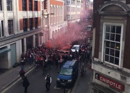 Thousands of FC Koln fans march through London's streets