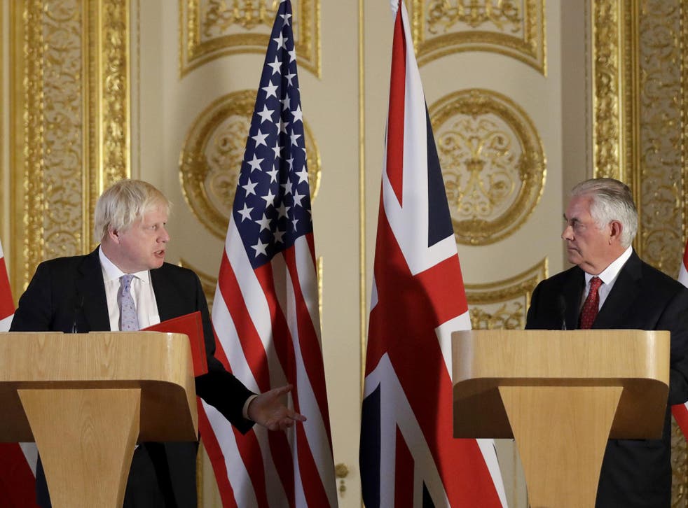 Mr Tillerson was in London for talks with Theresa May and Foreign Secretary Boris Johnson