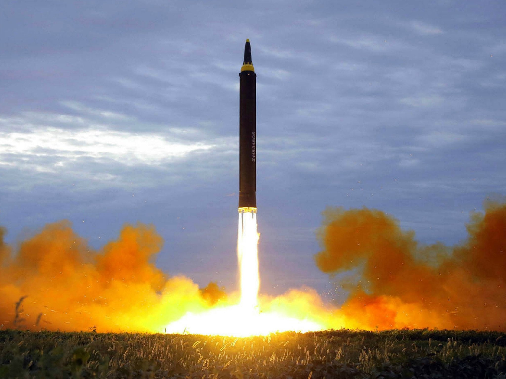 The test launch of a Hwasong-12 intermediate range missile, which also flew over Japan, from Pyongyang in August