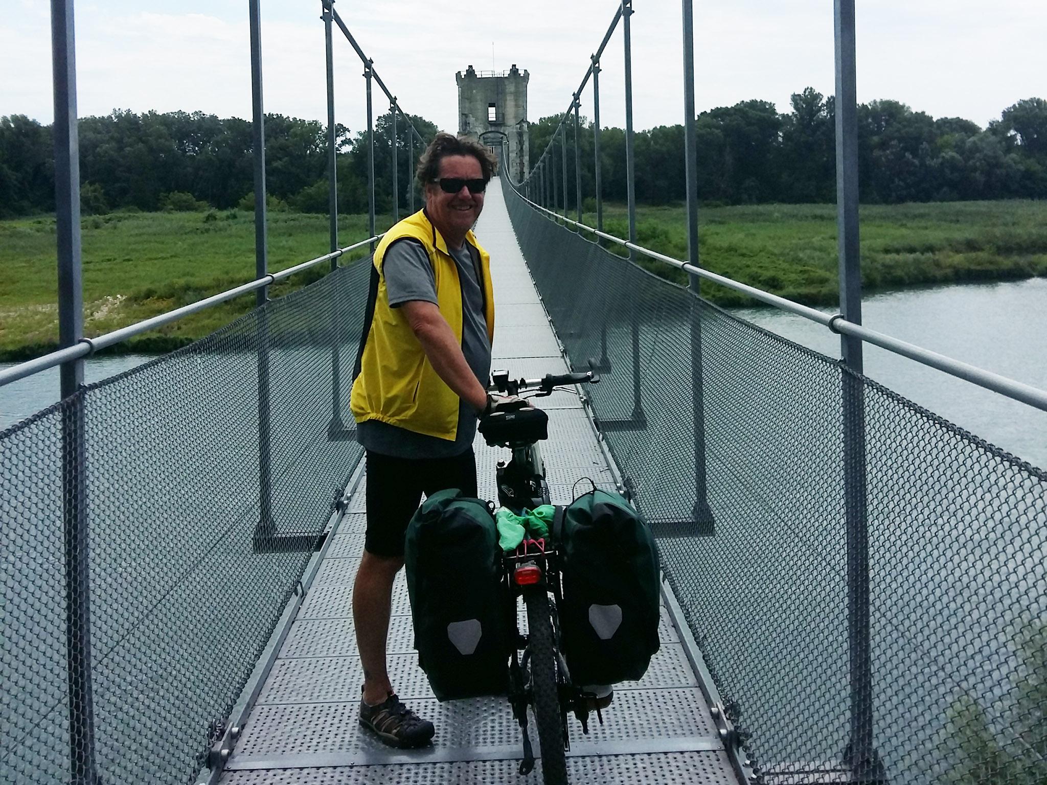 
David on Himalayan Hanging Bridge near Rochemaure (Zuzana and David Cox) 