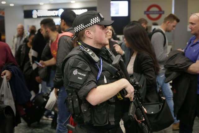 Armed police officers at Euston station, London, after a terror attack at Parsons Green Tube station