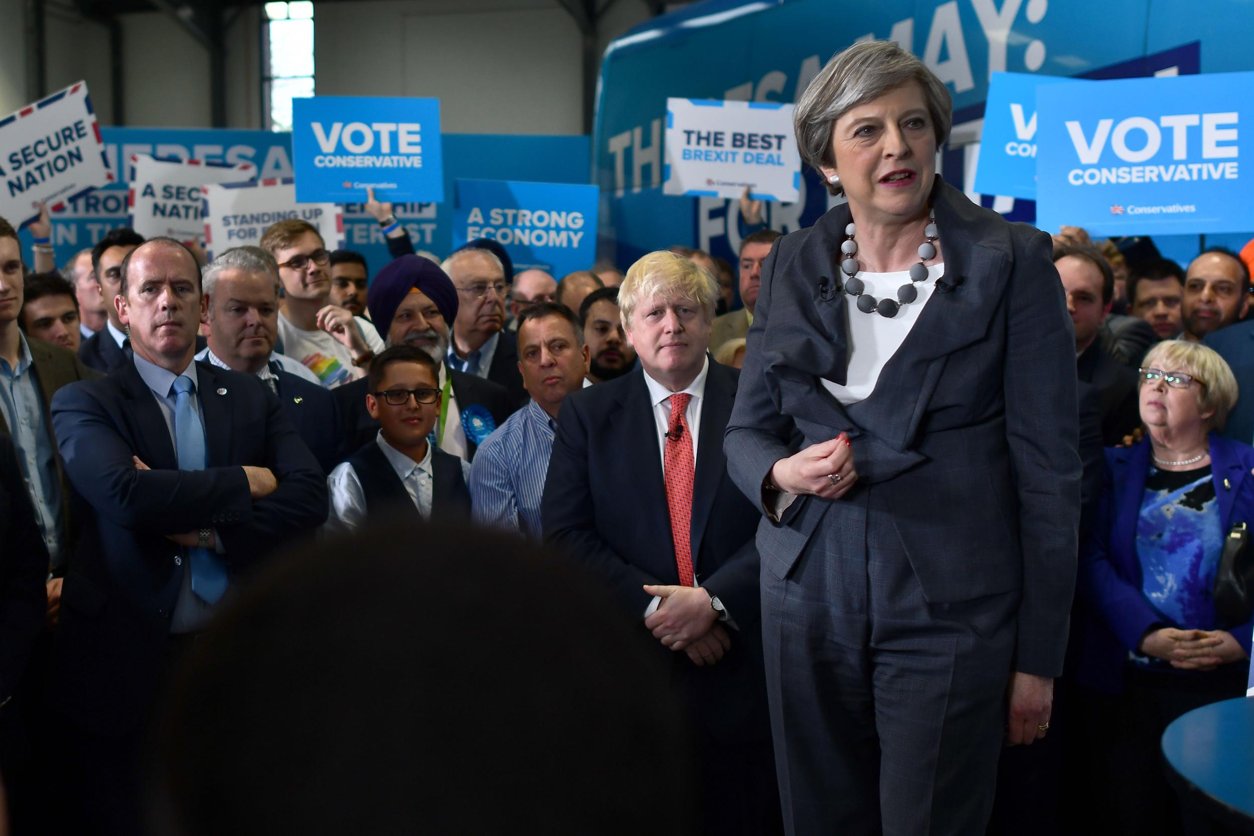Boris Johnson and Theresa May at a Conservative campaign event on 6 June